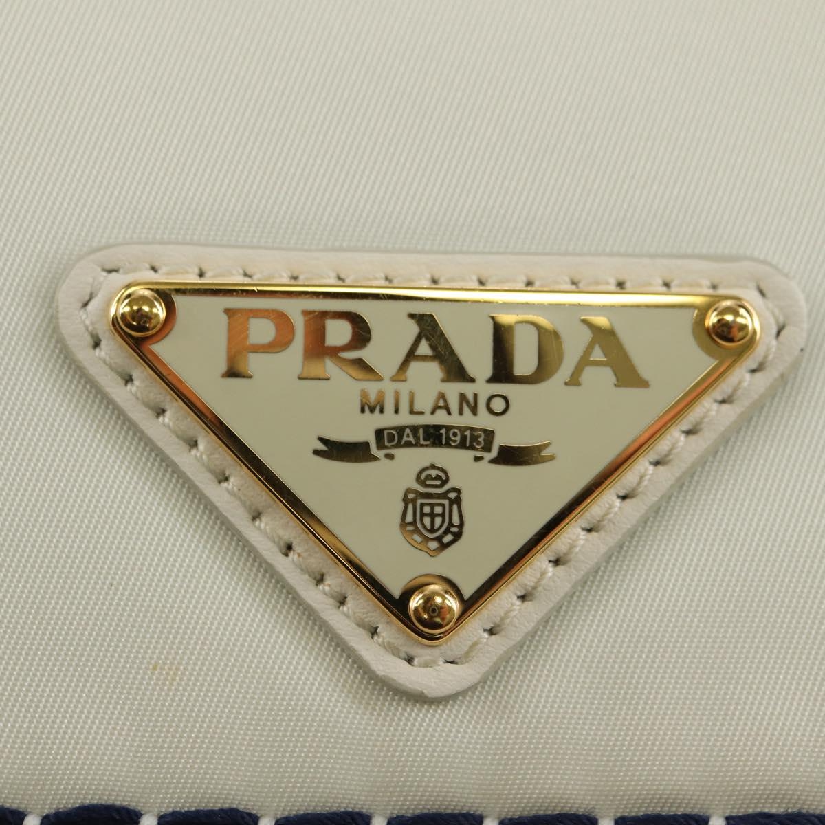 PRADA Chain Shoulder Bag Nylon White Gold Auth 181426V