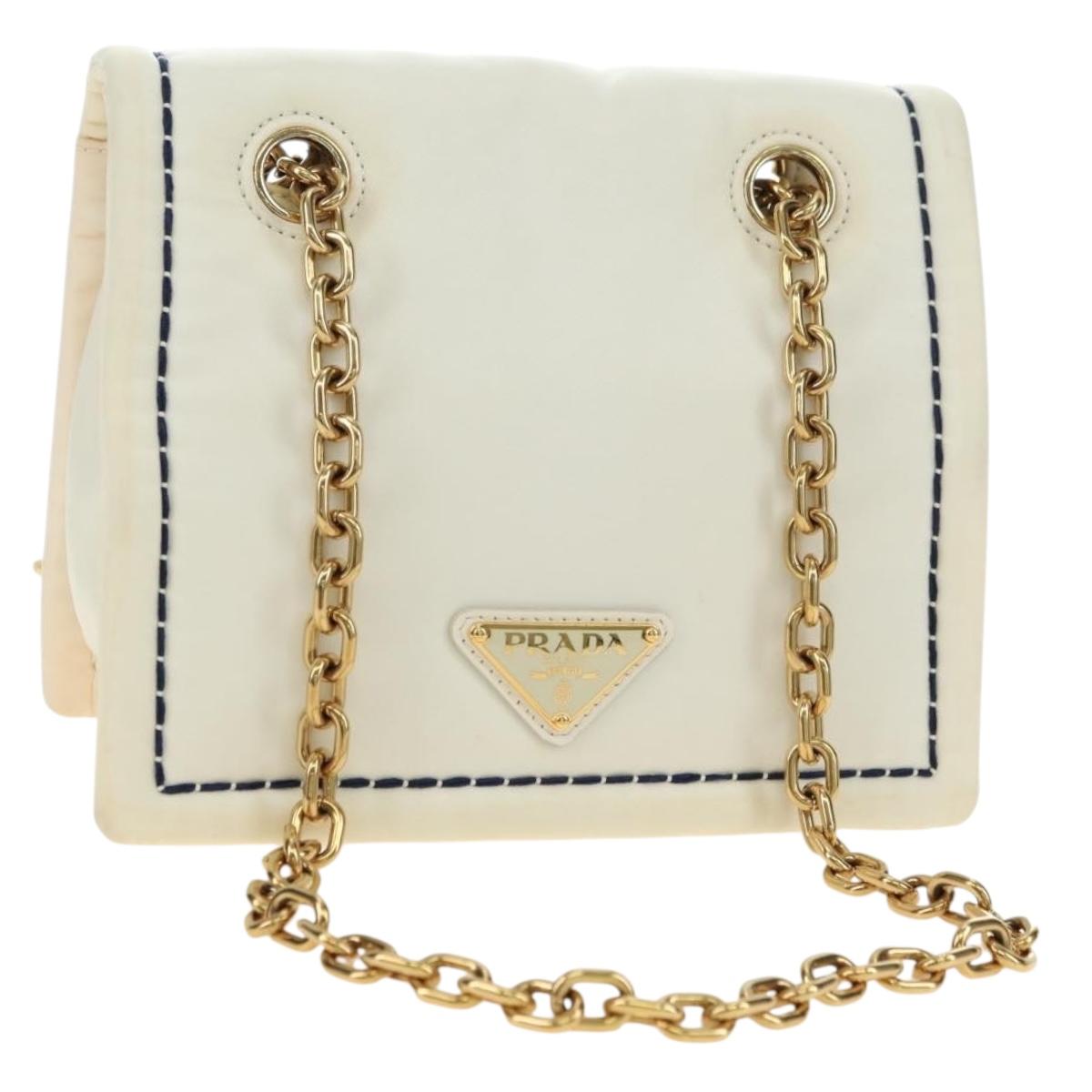 PRADA Chain Shoulder Bag Nylon White Gold Auth 181426V