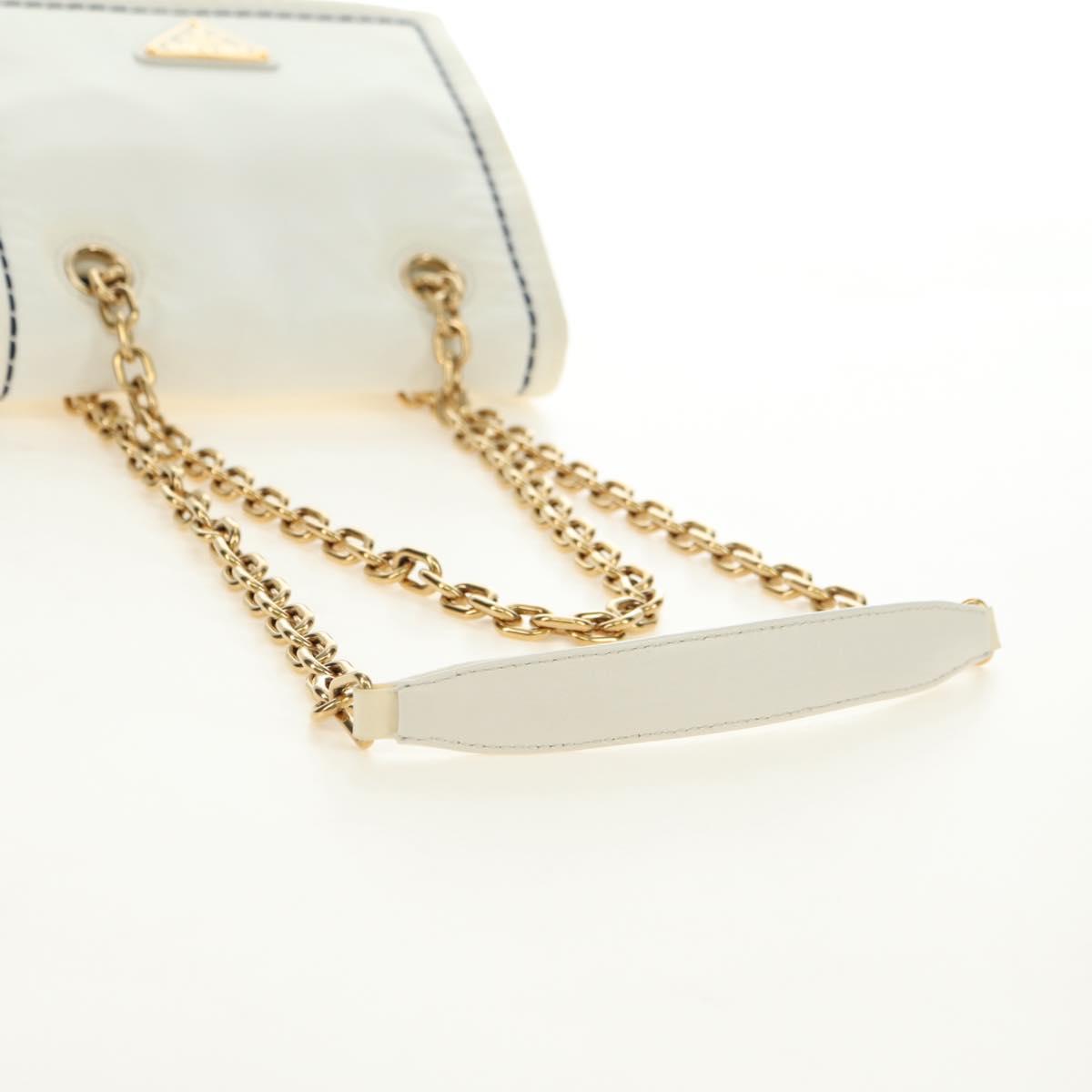 PRADA Chain Shoulder Bag Nylon White Gold Auth 181426V