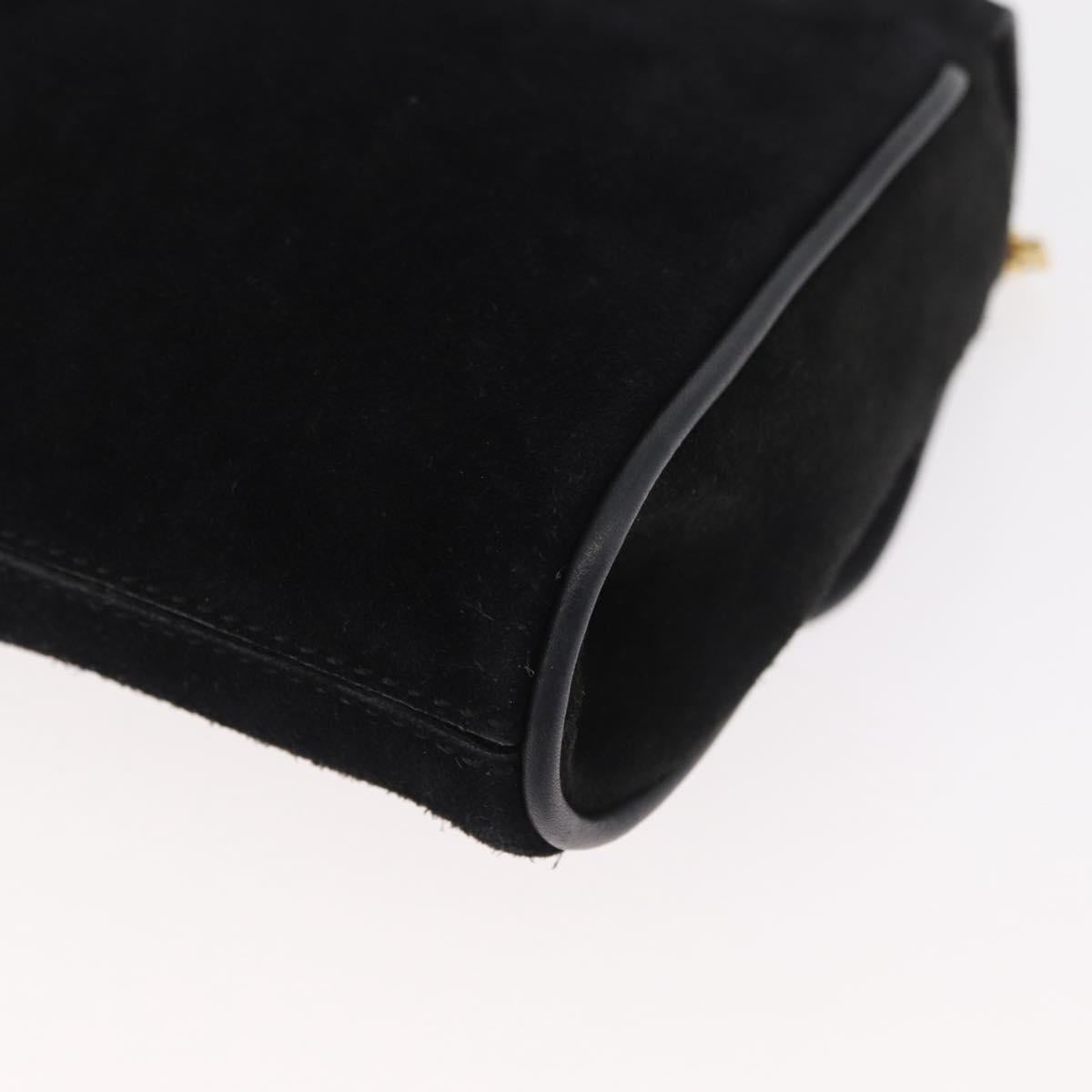 CELINE Chain Shoulder Bag Suede Black Gold Auth 181433A