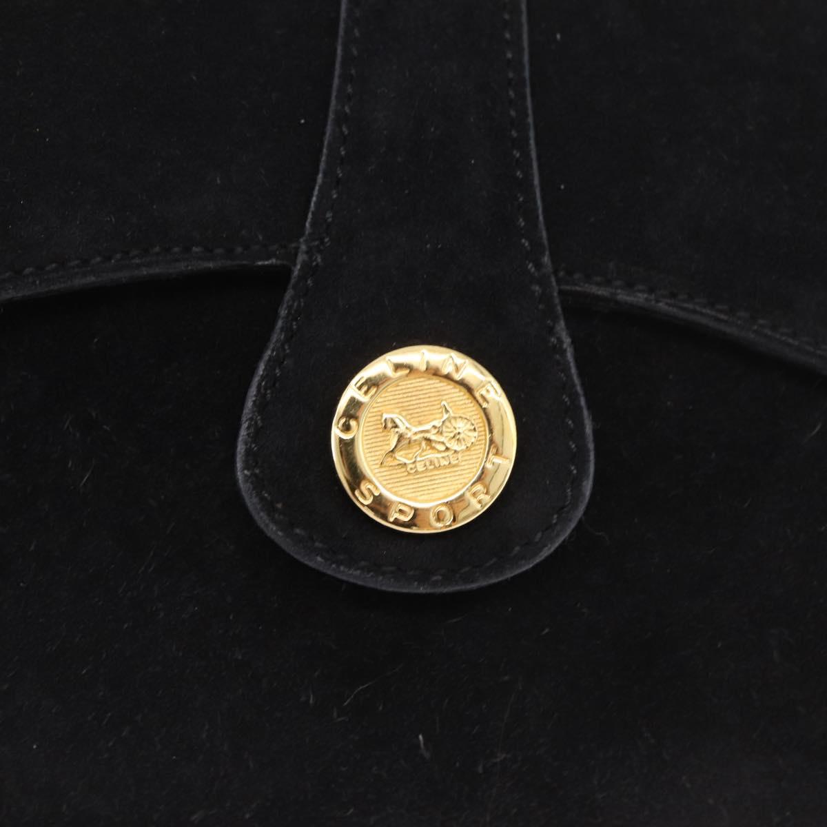 CELINE Chain Shoulder Bag Suede Black Gold Auth 181433A