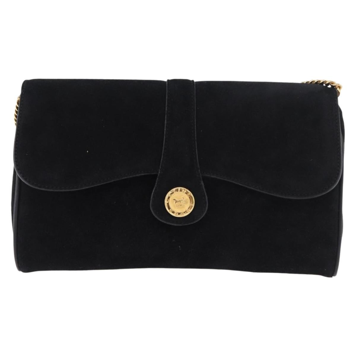 CELINE Chain Shoulder Bag Suede Black Gold Auth 181433A