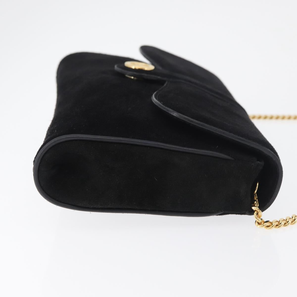 CELINE Chain Shoulder Bag Suede Black Gold Auth 181433A