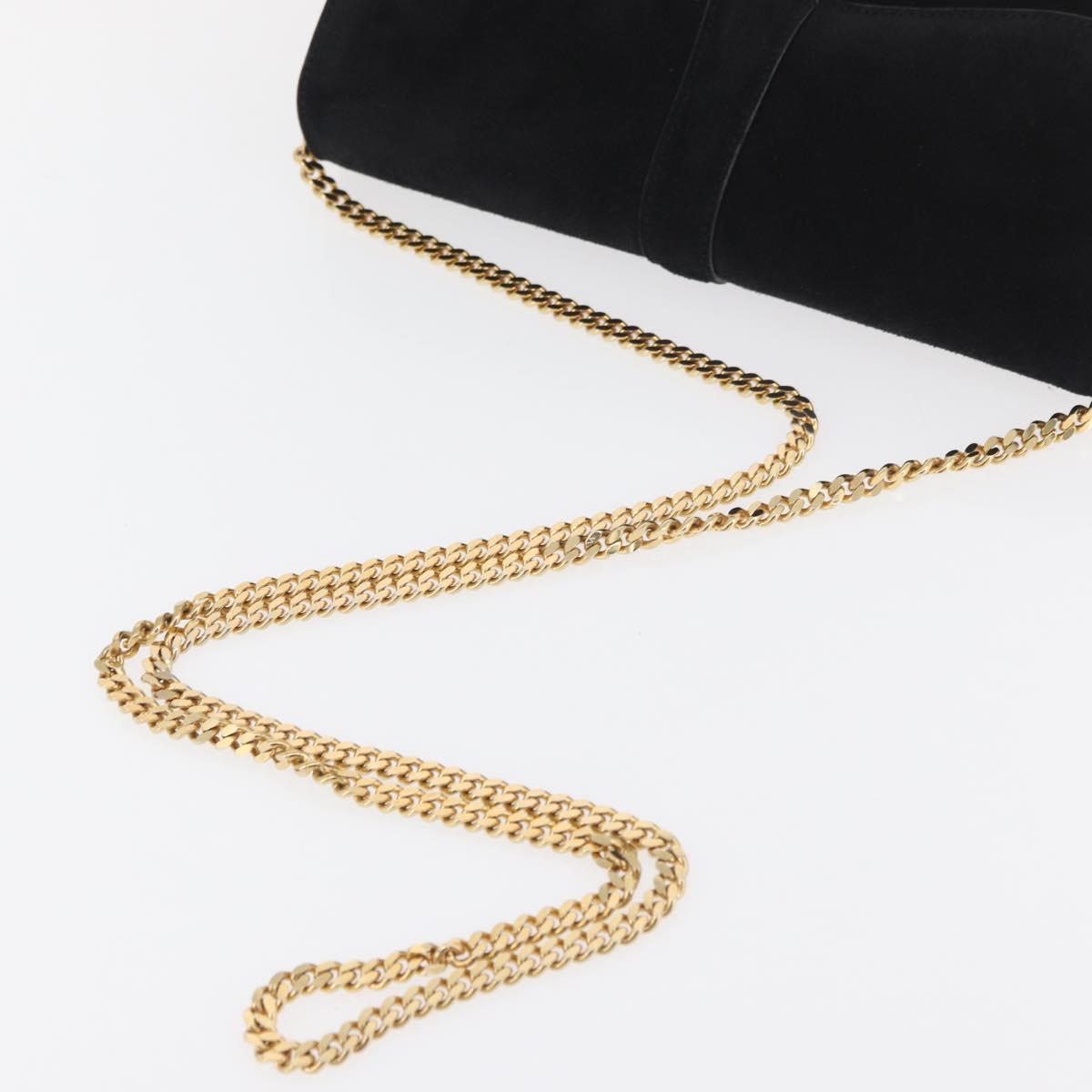 CELINE Chain Shoulder Bag Suede Black Gold Auth 181433A