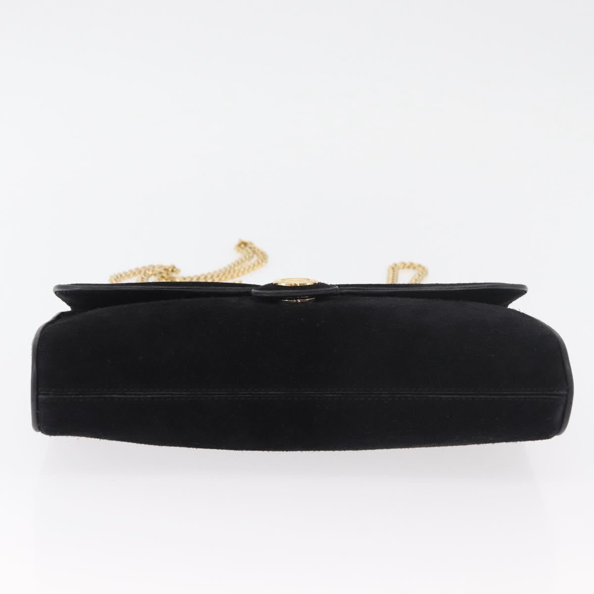 CELINE Chain Shoulder Bag Suede Black Gold Auth 181433A