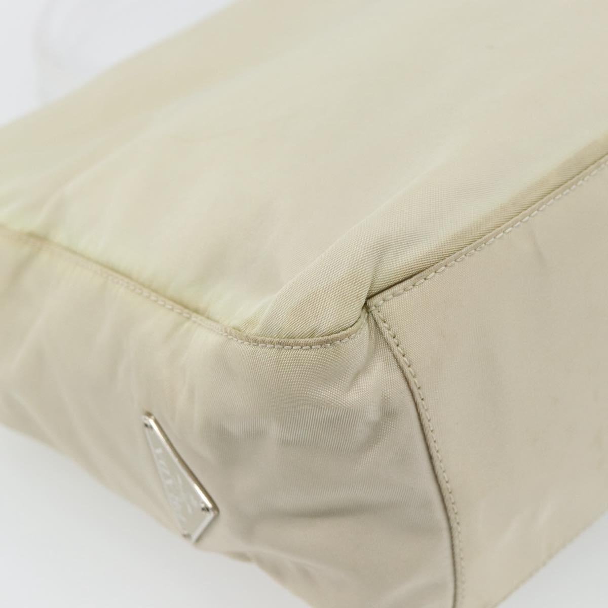 PRADA Hand Bag Nylon Ivory Silver Auth 181436