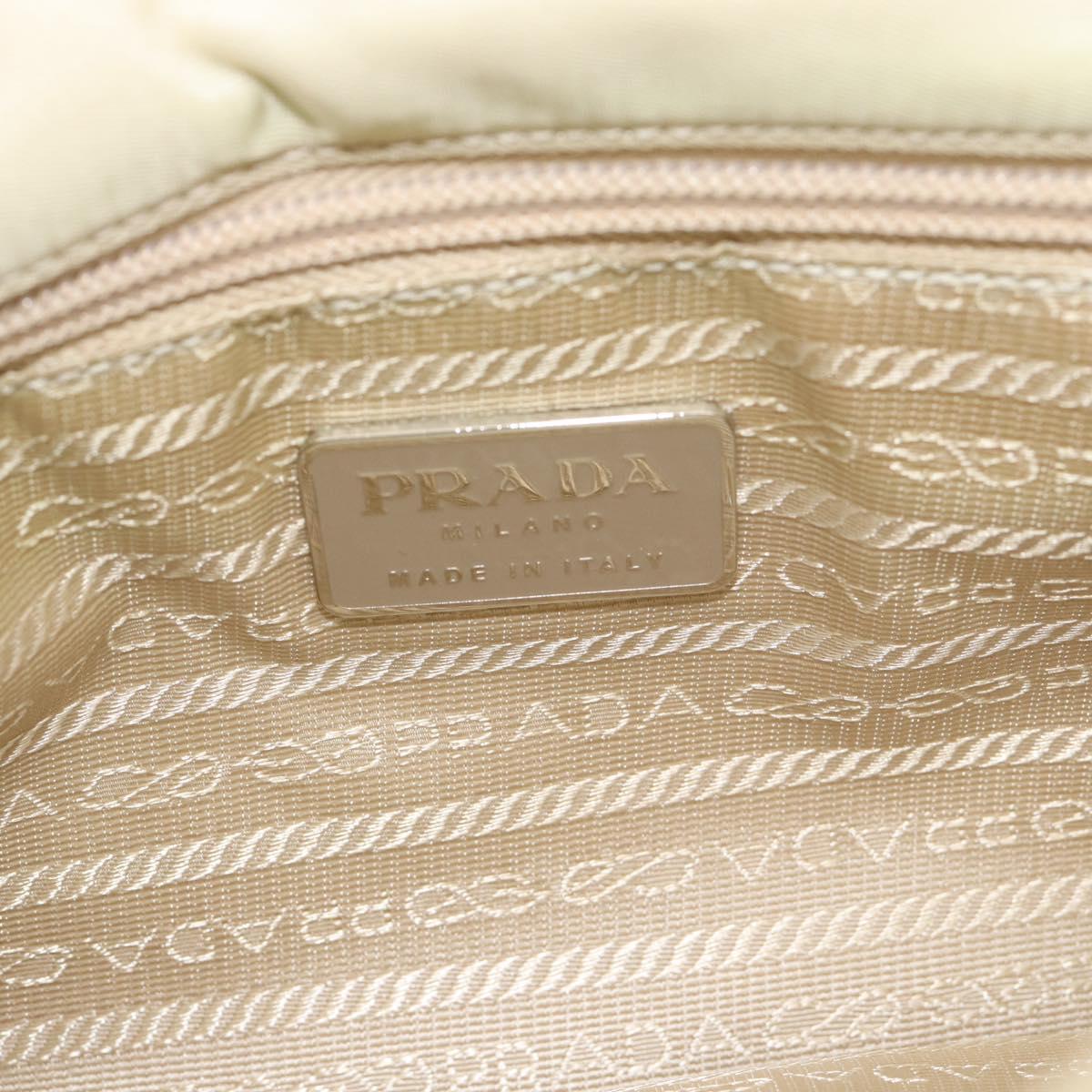 PRADA Hand Bag Nylon Ivory Silver Auth 181436