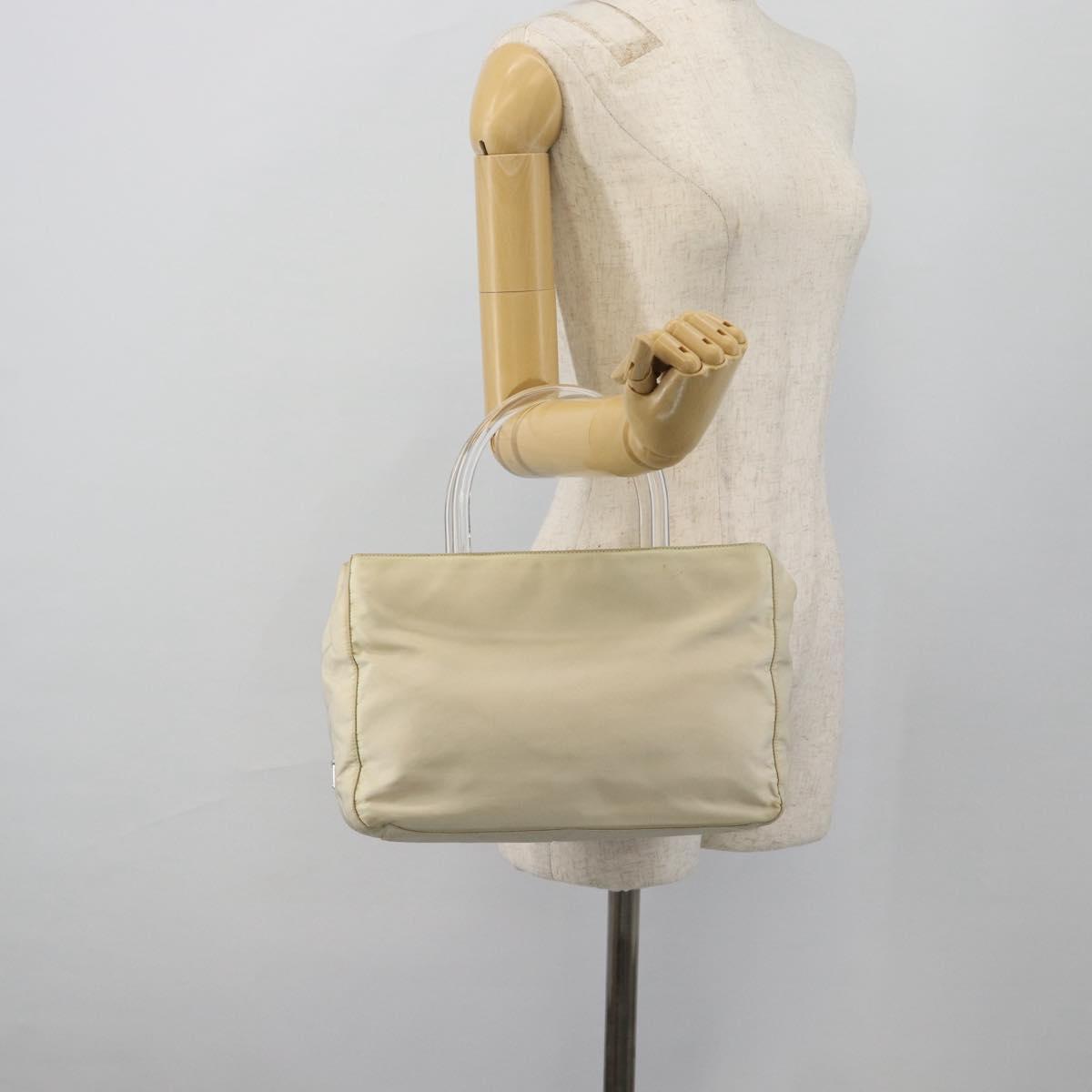 PRADA Hand Bag Nylon Ivory Silver Auth 181436
