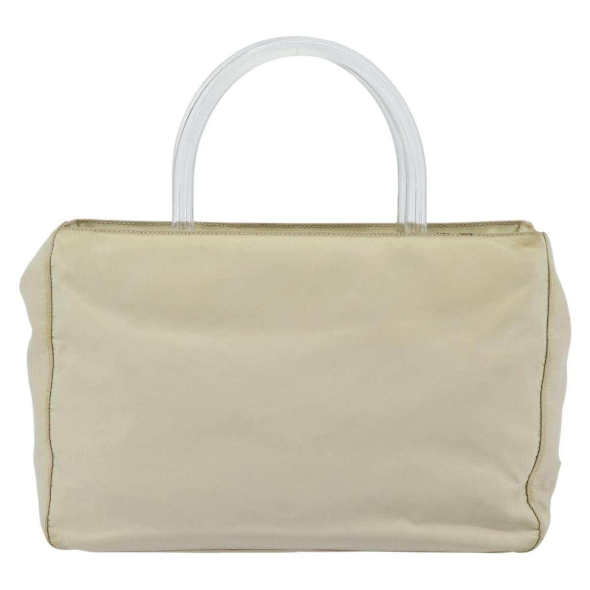 PRADA Hand Bag Nylon Ivory Silver Auth 181436