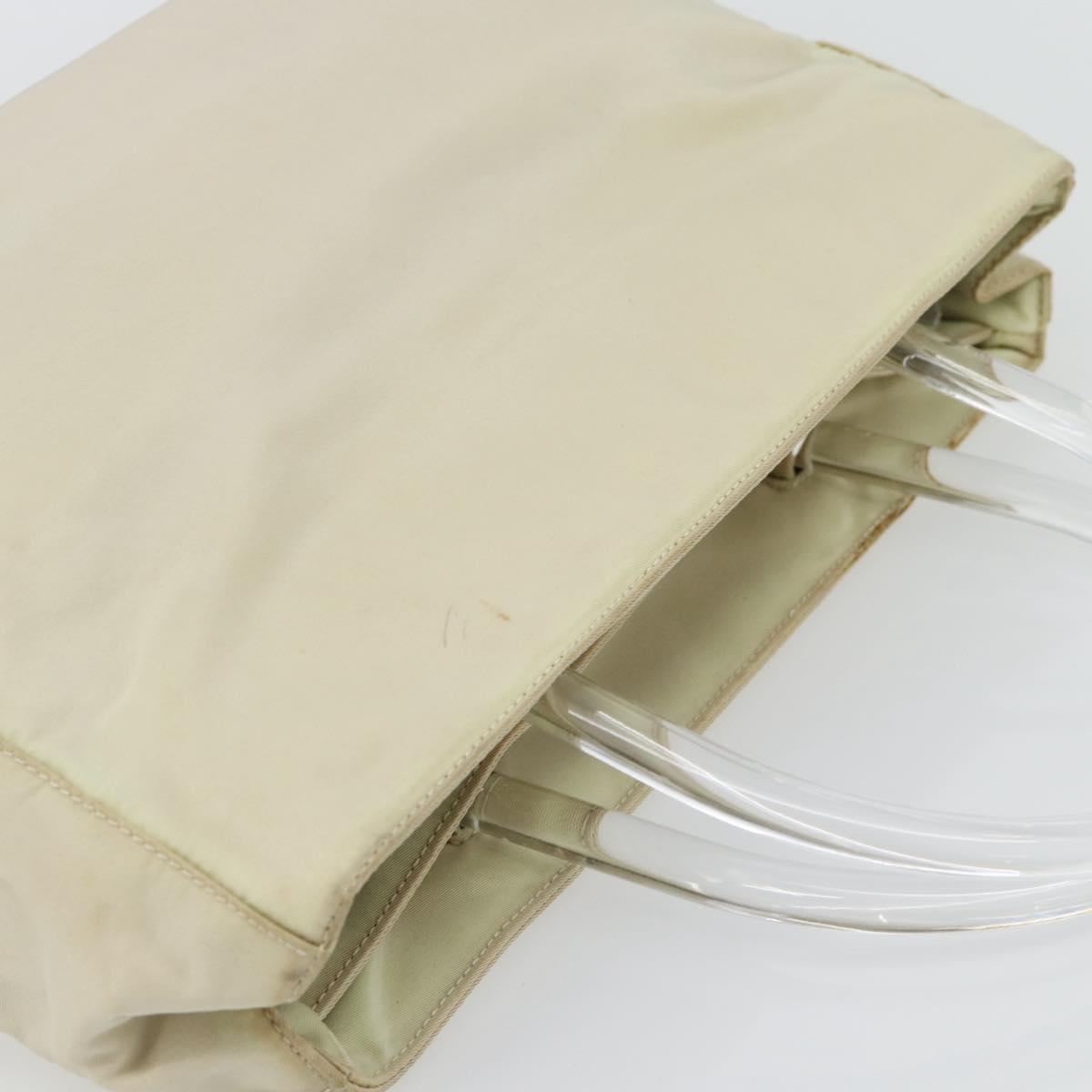 PRADA Hand Bag Nylon Ivory Silver Auth 181436
