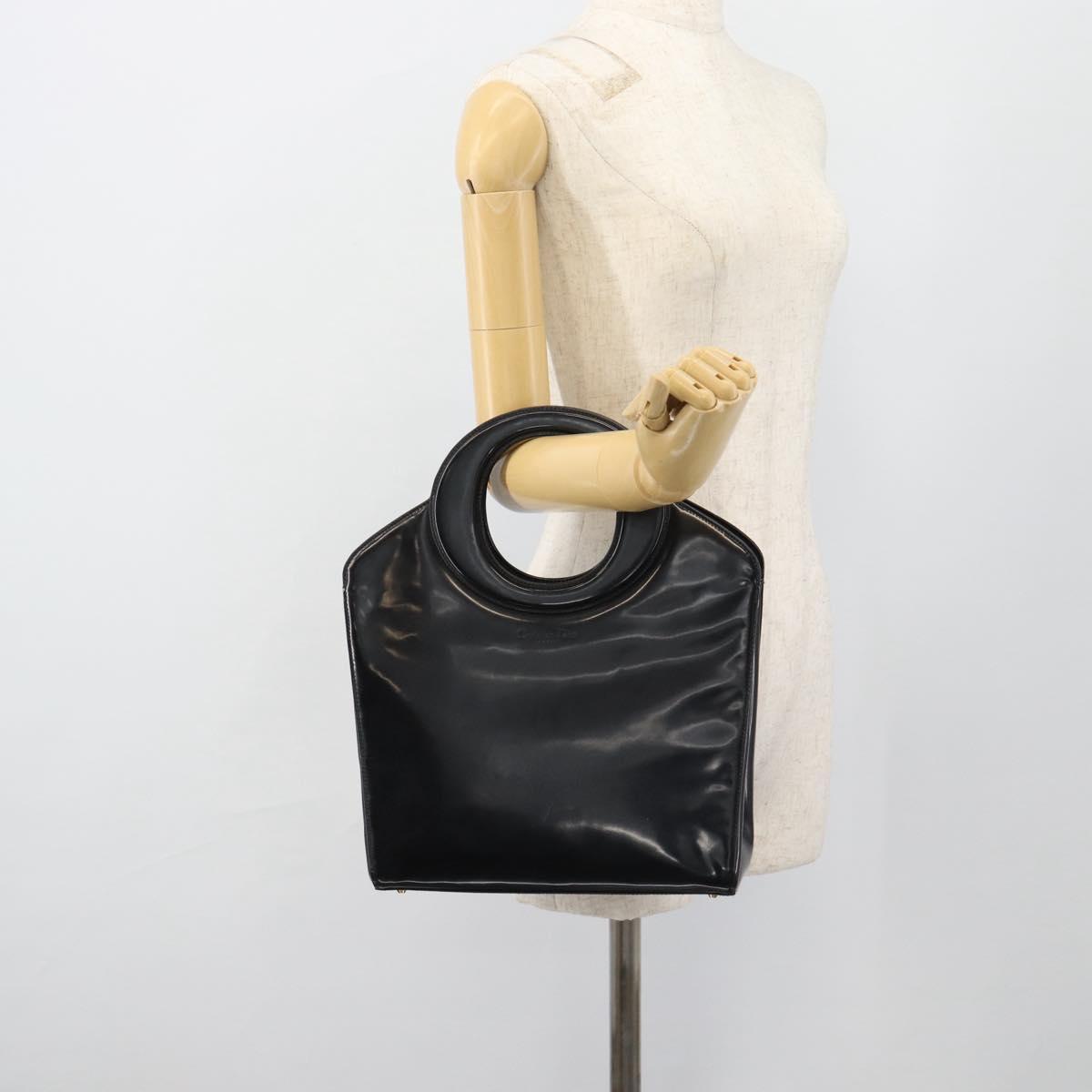 Christian Dior Hand Bag Patent leather Black Gold Auth 181437A