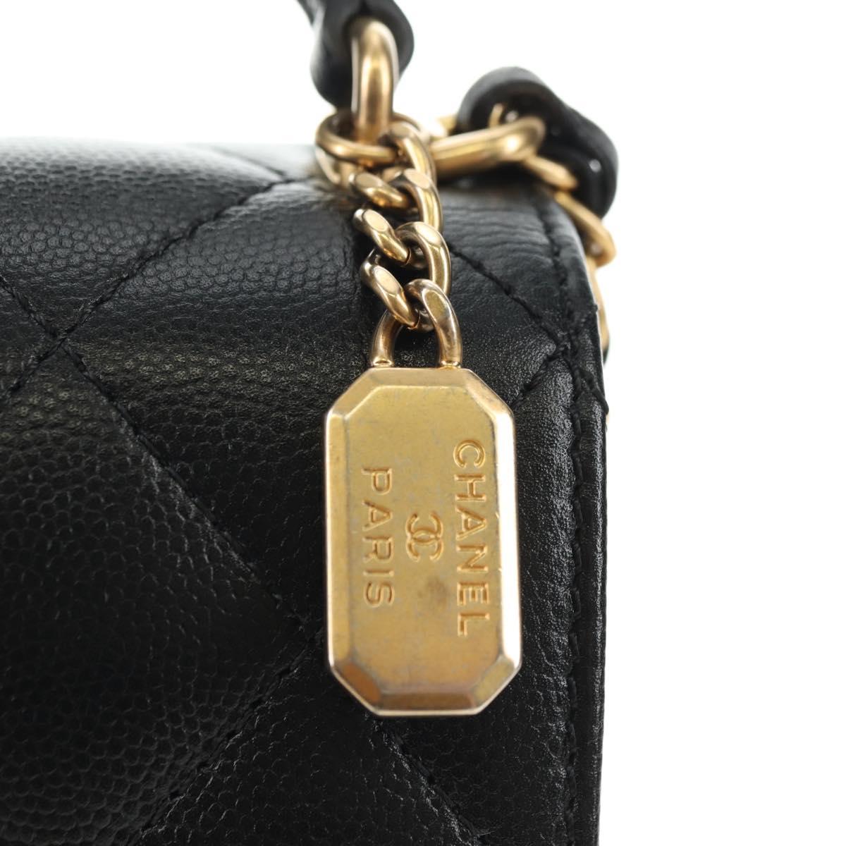 CHANEL Chain Matelasse Shoulder Bag Caviar Skin Black Gold CC Auth 181439SM