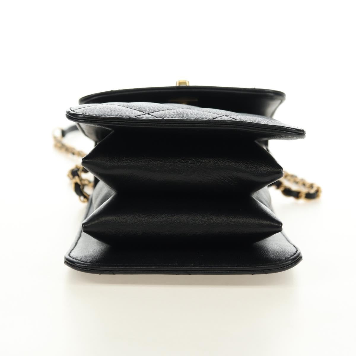 CHANEL Chain Matelasse Shoulder Bag Caviar Skin Black Gold CC Auth 181439SM