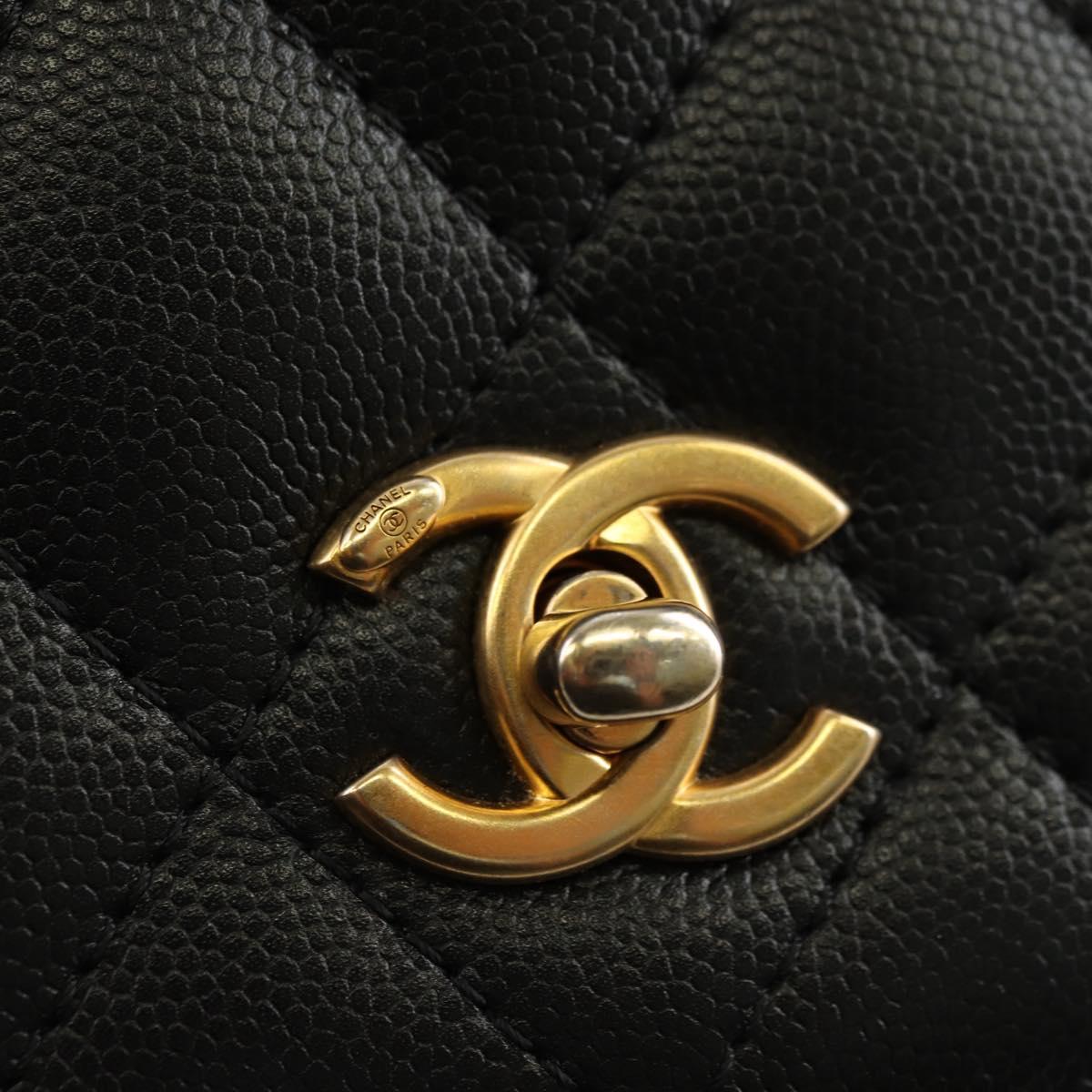 CHANEL Chain Matelasse Shoulder Bag Caviar Skin Black Gold CC Auth 181439SM
