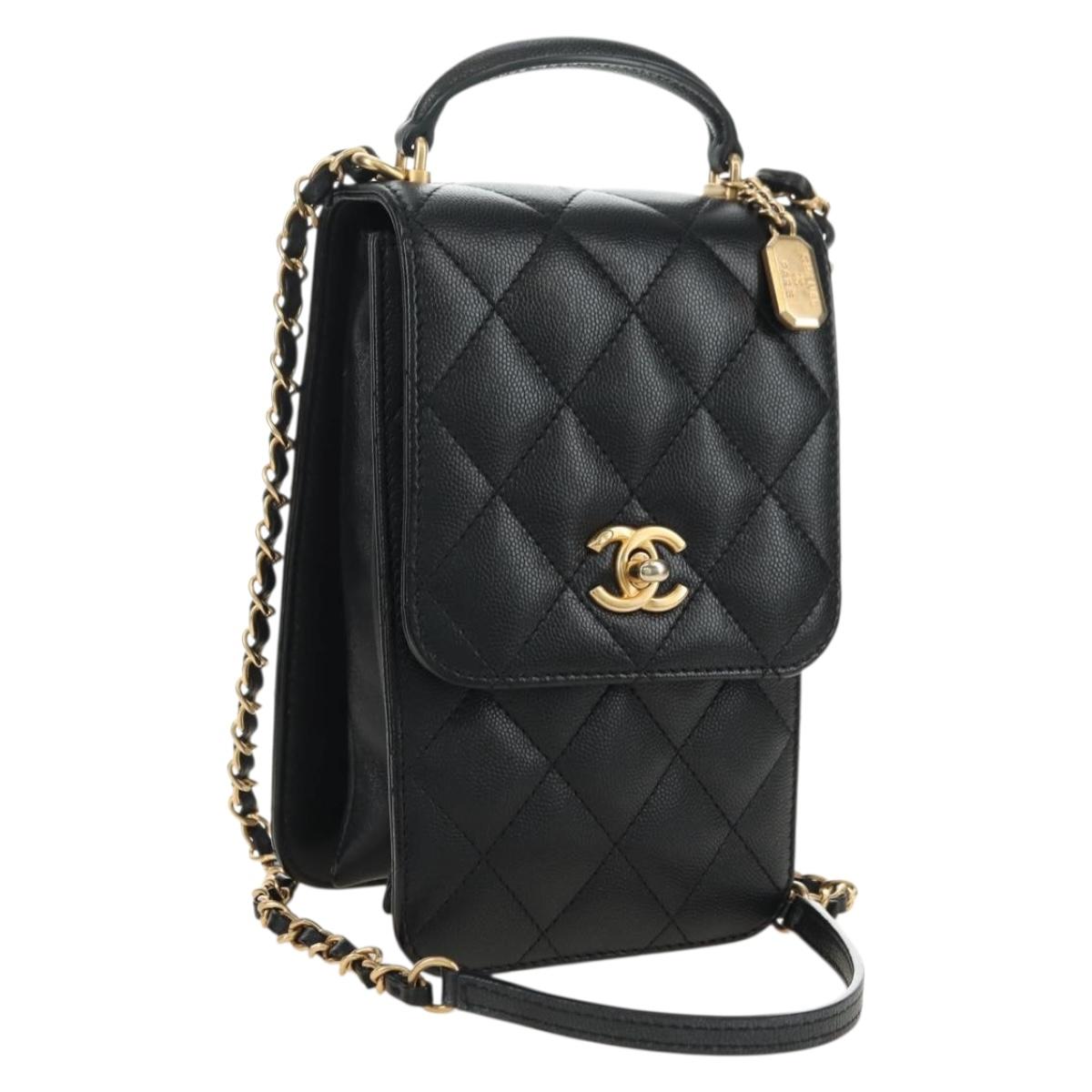 CHANEL Chain Matelasse Shoulder Bag Caviar Skin Black Gold CC Auth 181439SM