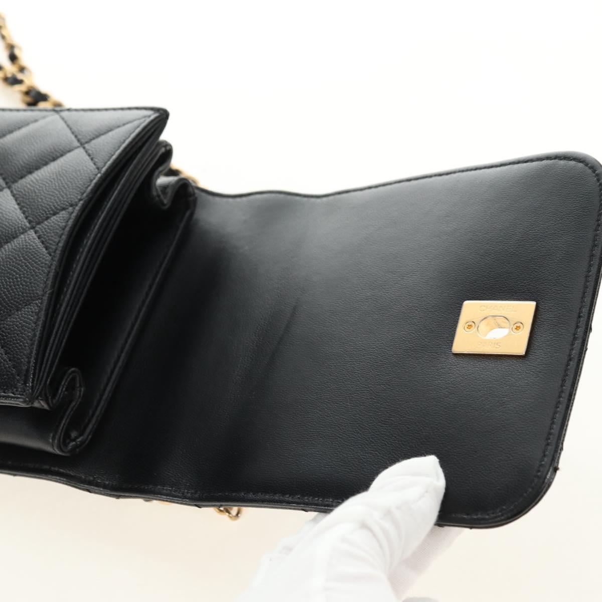 CHANEL Chain Matelasse Shoulder Bag Caviar Skin Black Gold CC Auth 181439SM