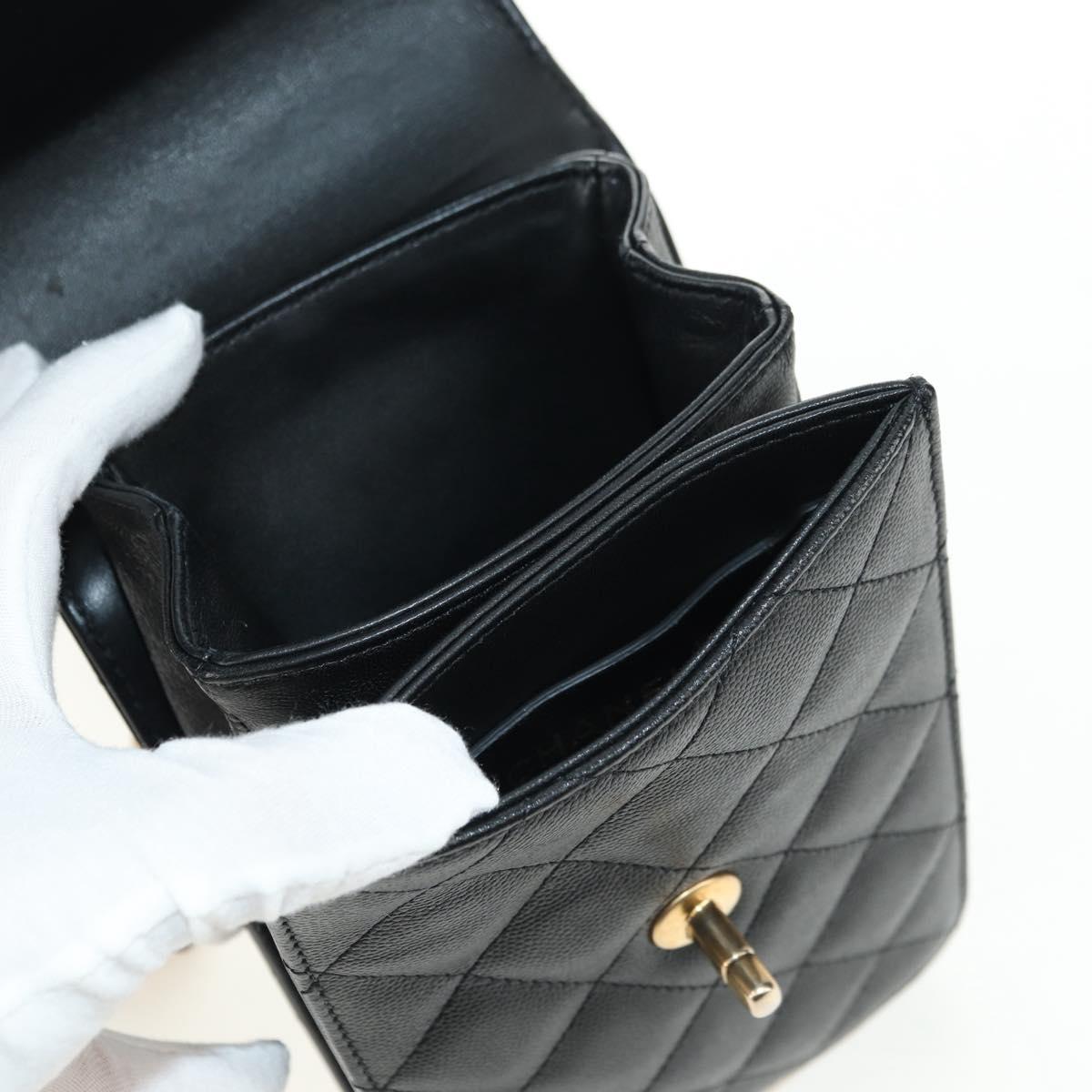 CHANEL Chain Matelasse Shoulder Bag Caviar Skin Black Gold CC Auth 181439SM
