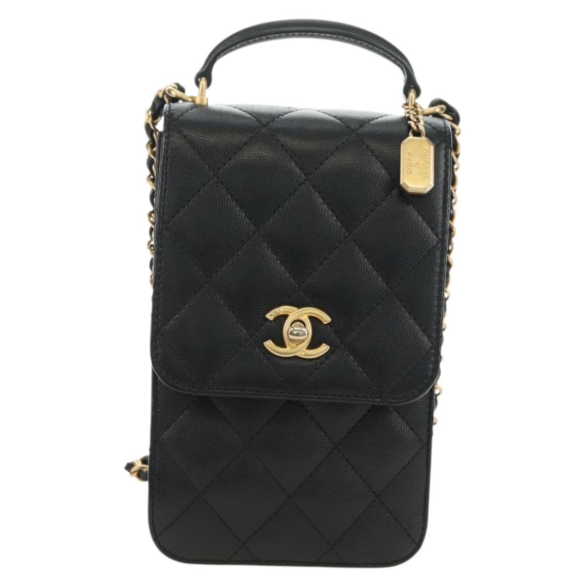 CHANEL Chain Matelasse Shoulder Bag Caviar Skin Black Gold CC Auth 181439SM