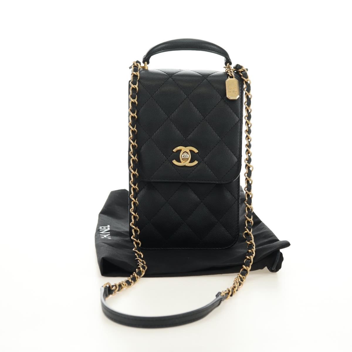 CHANEL Chain Matelasse Shoulder Bag Caviar Skin Black Gold CC Auth 181439SM
