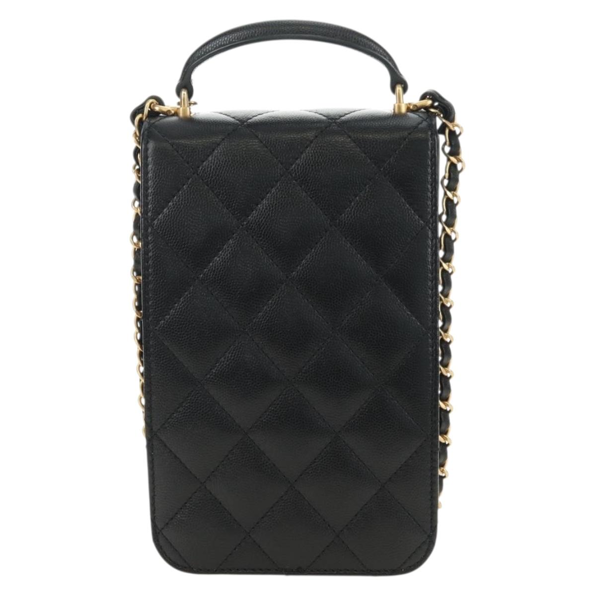 CHANEL Chain Matelasse Shoulder Bag Caviar Skin Black Gold CC Auth 181439SM