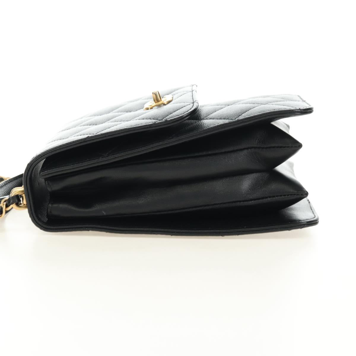 CHANEL Chain Matelasse Shoulder Bag Caviar Skin Black Gold CC Auth 181439SM