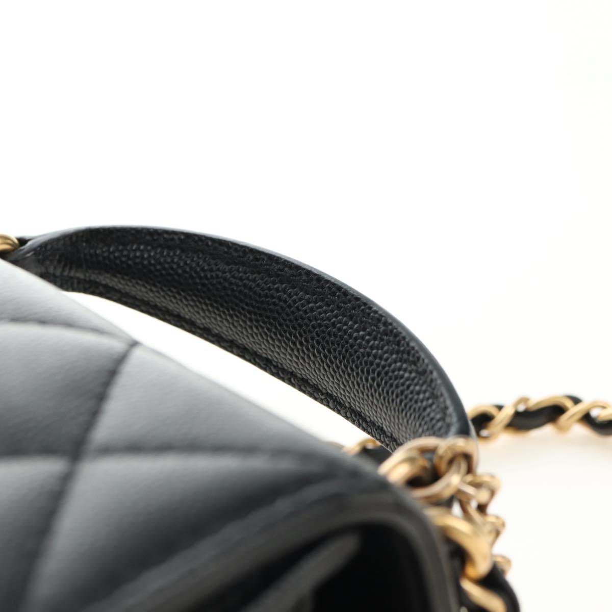 CHANEL Chain Matelasse Shoulder Bag Caviar Skin Black Gold CC Auth 181439SM
