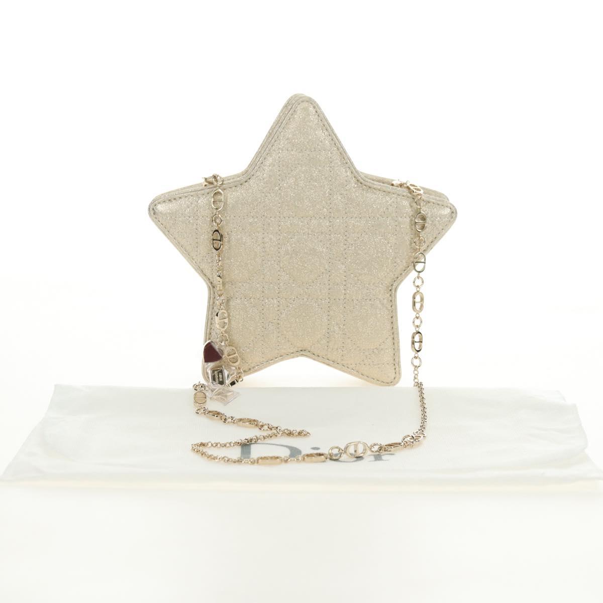 Christian Dior Canage Chain Shoulder Bag Leather Gold Auth 181440SM
