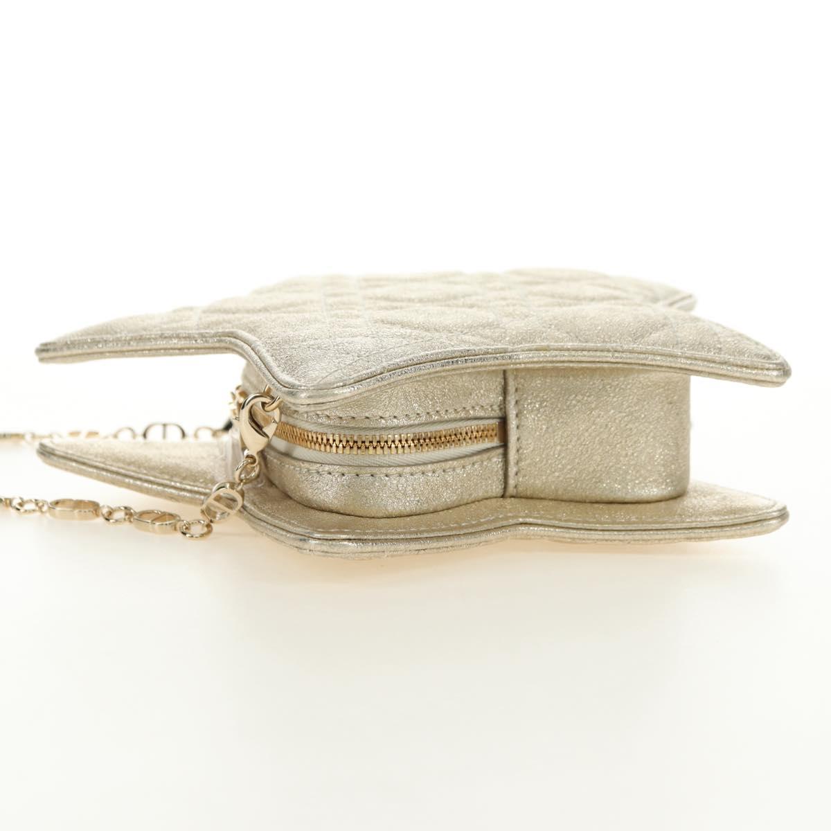Christian Dior Canage Chain Shoulder Bag Leather Gold Auth 181440SM