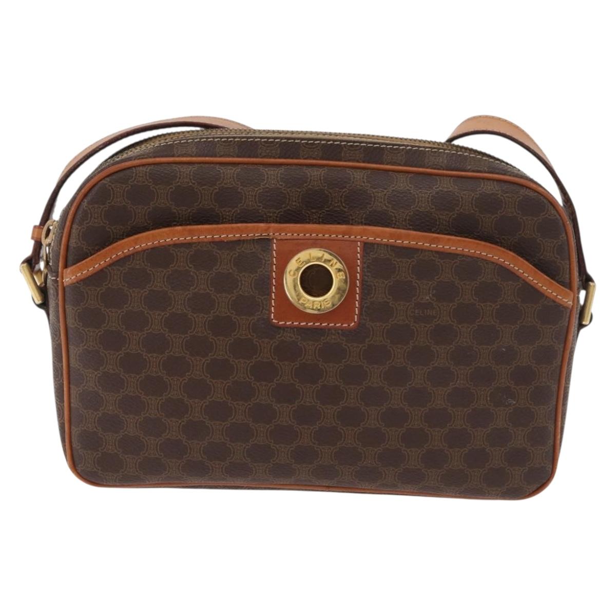 CELINE Macadam Canvas Circle Shoulder Bag PVC Leather Brown Gold Auth 181441A