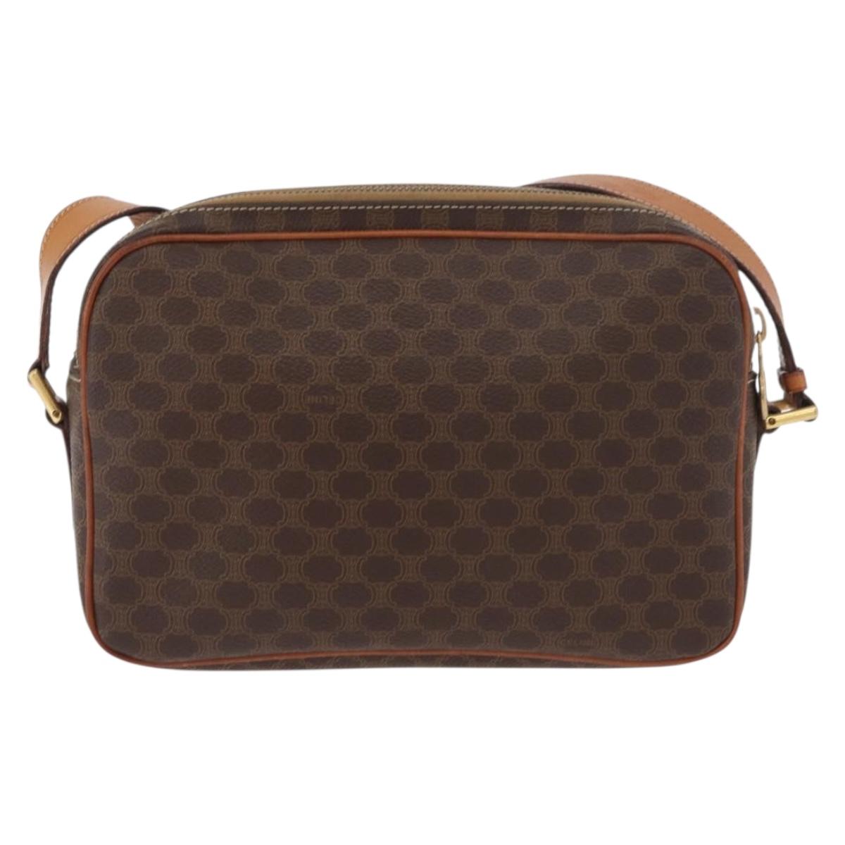 CELINE Macadam Canvas Circle Shoulder Bag PVC Leather Brown Gold Auth 181441A