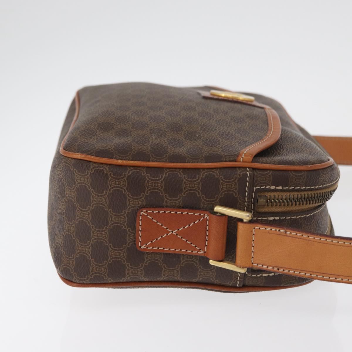 CELINE Macadam Canvas Circle Shoulder Bag PVC Leather Brown Gold Auth 181441A