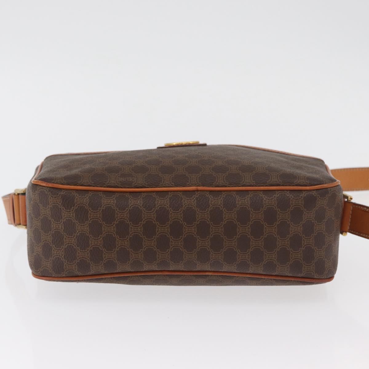 CELINE Macadam Canvas Circle Shoulder Bag PVC Leather Brown Gold Auth 181441A