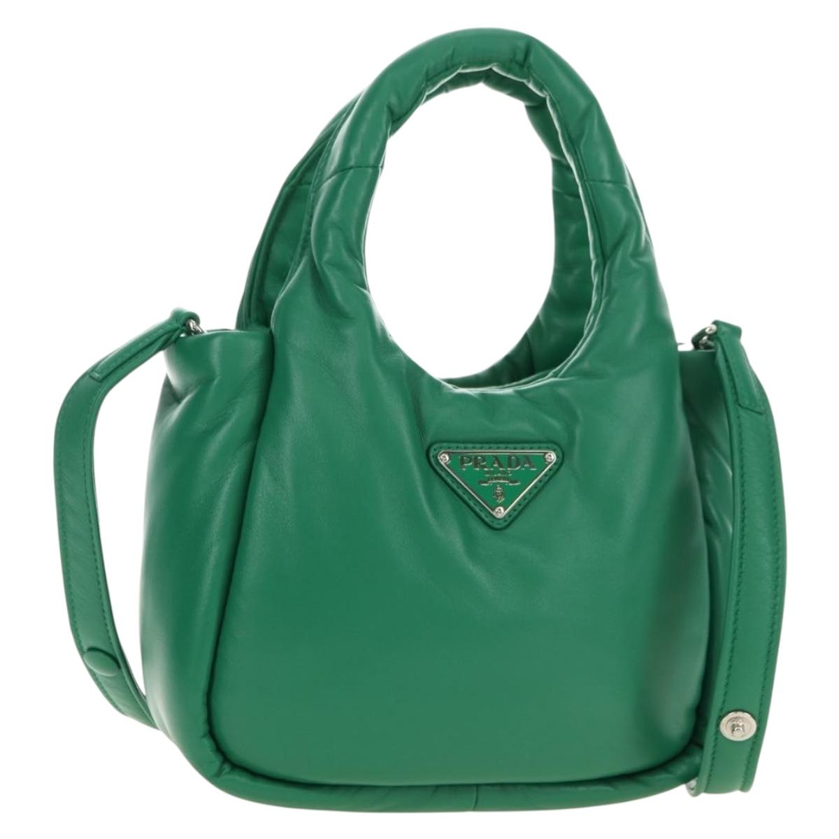 PRADA Hand Bag Leather 2way Green Silver Auth 181442SM