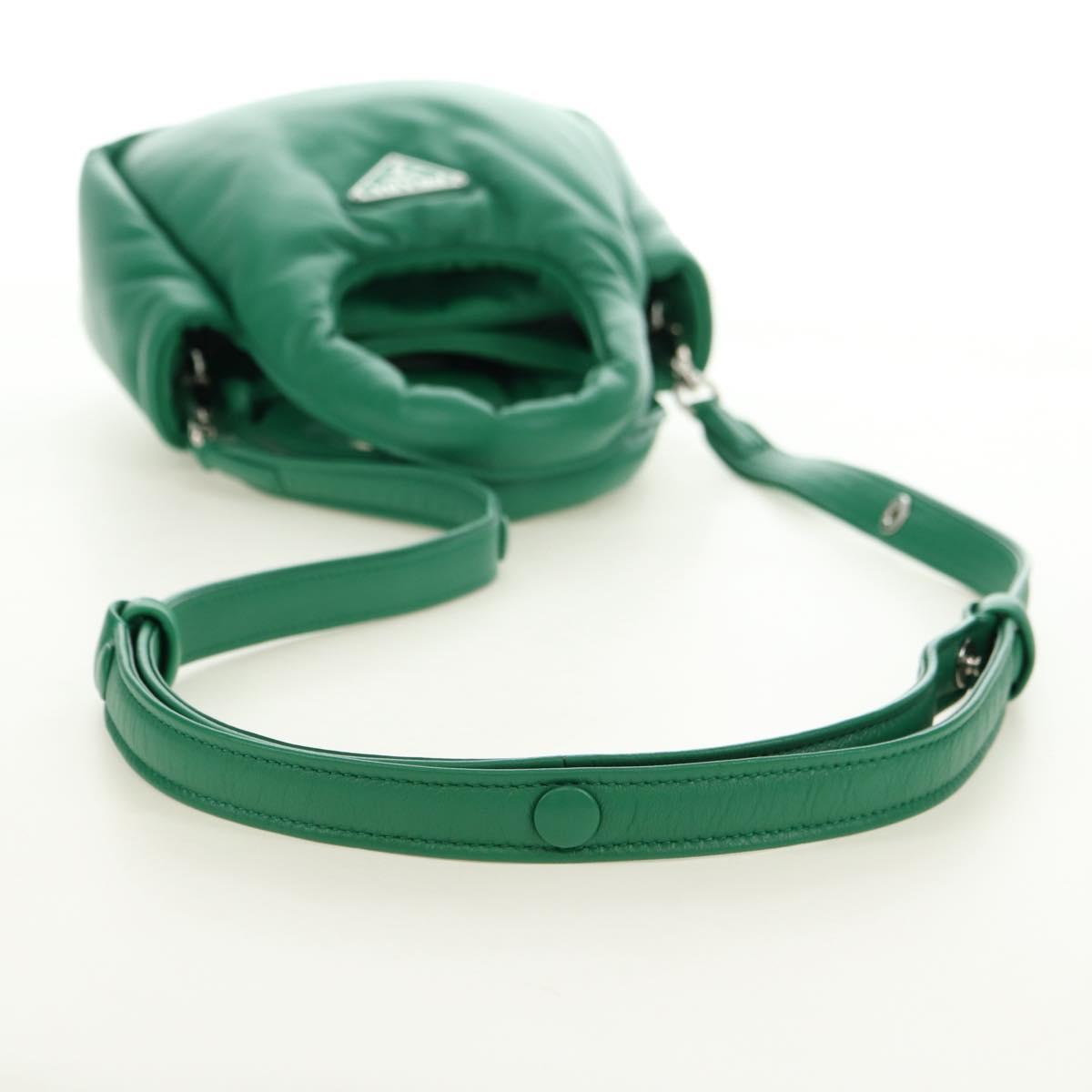 PRADA Hand Bag Leather 2way Green Silver Auth 181442SM