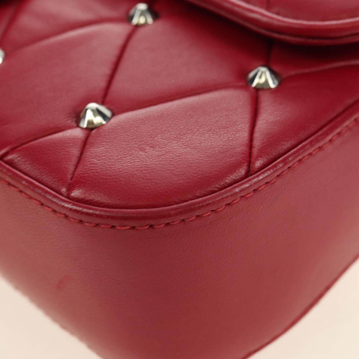 Miu Miu Chain Shoulder Bag Leather Red Silver Auth 181448SAM