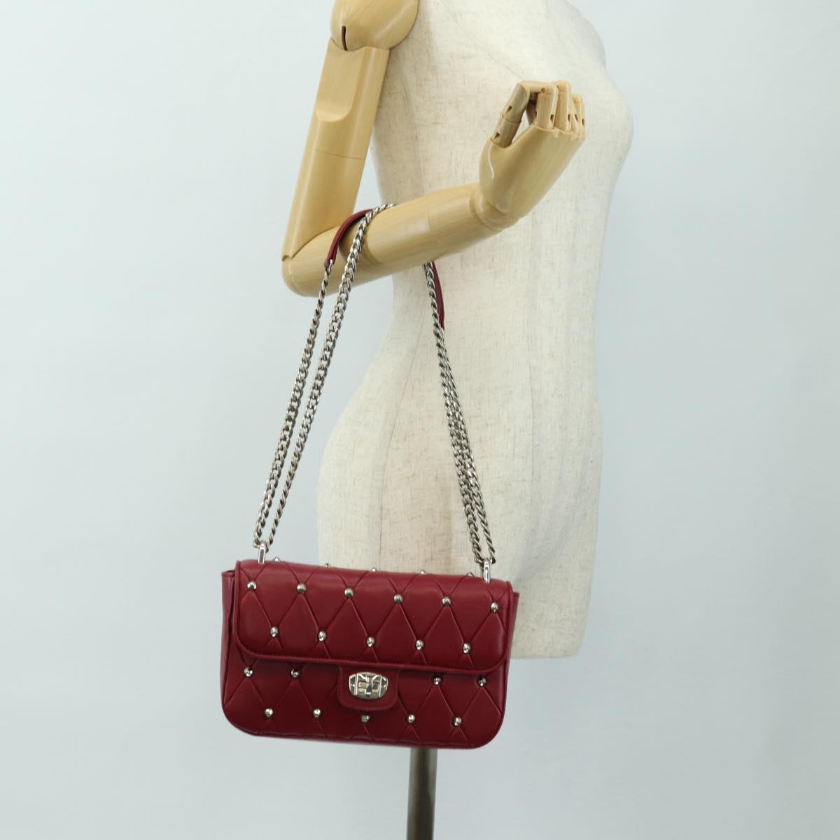 Miu Miu Chain Shoulder Bag Leather Red Silver Auth 181448SAM