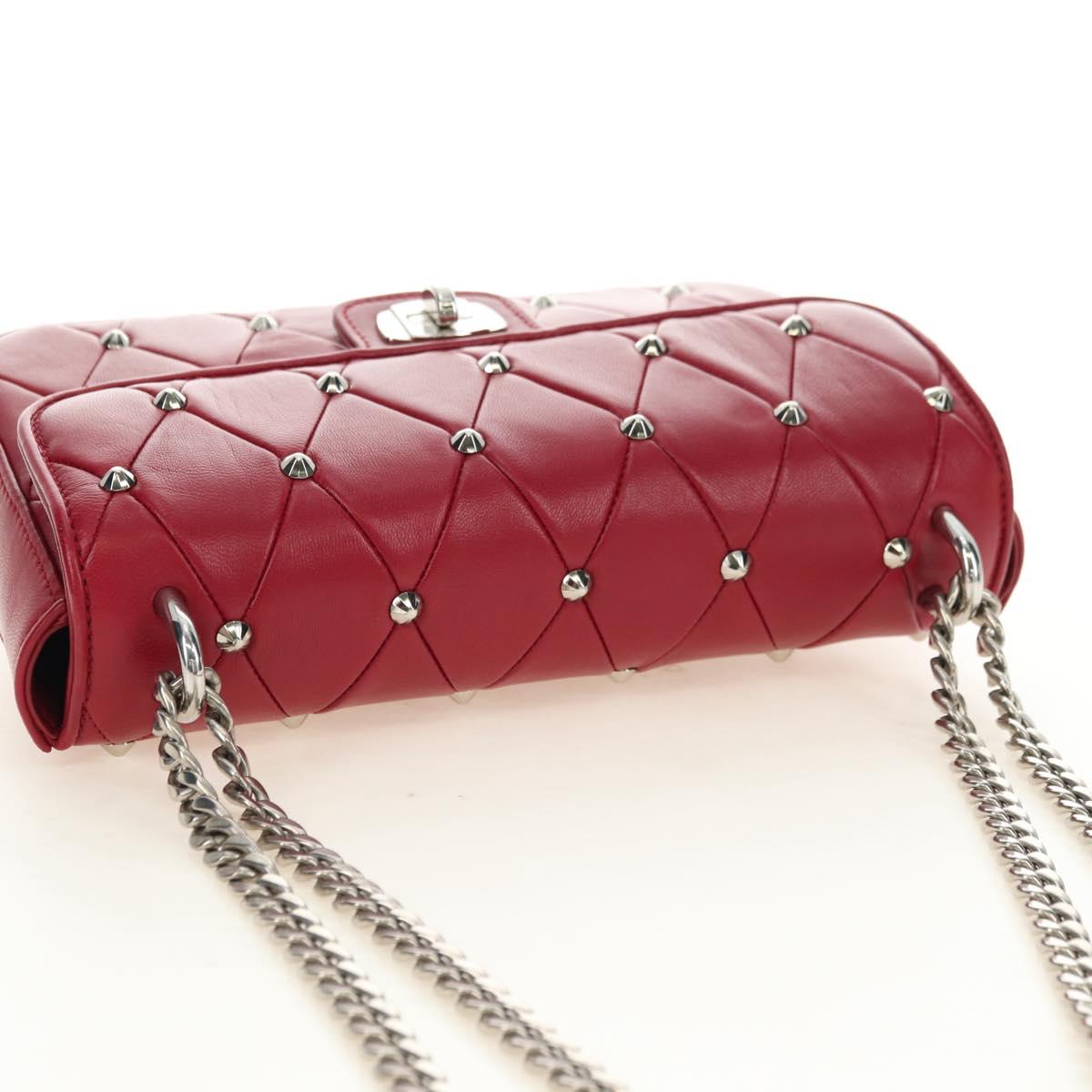 Miu Miu Chain Shoulder Bag Leather Red Silver Auth 181448SAM