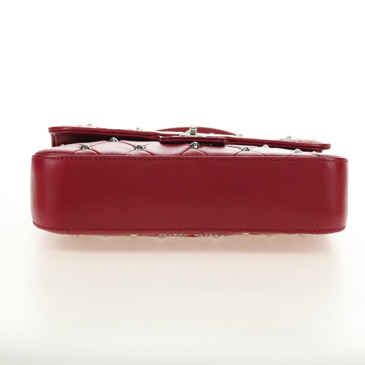 Miu Miu Chain Shoulder Bag Leather Red Silver Auth 181448SAM