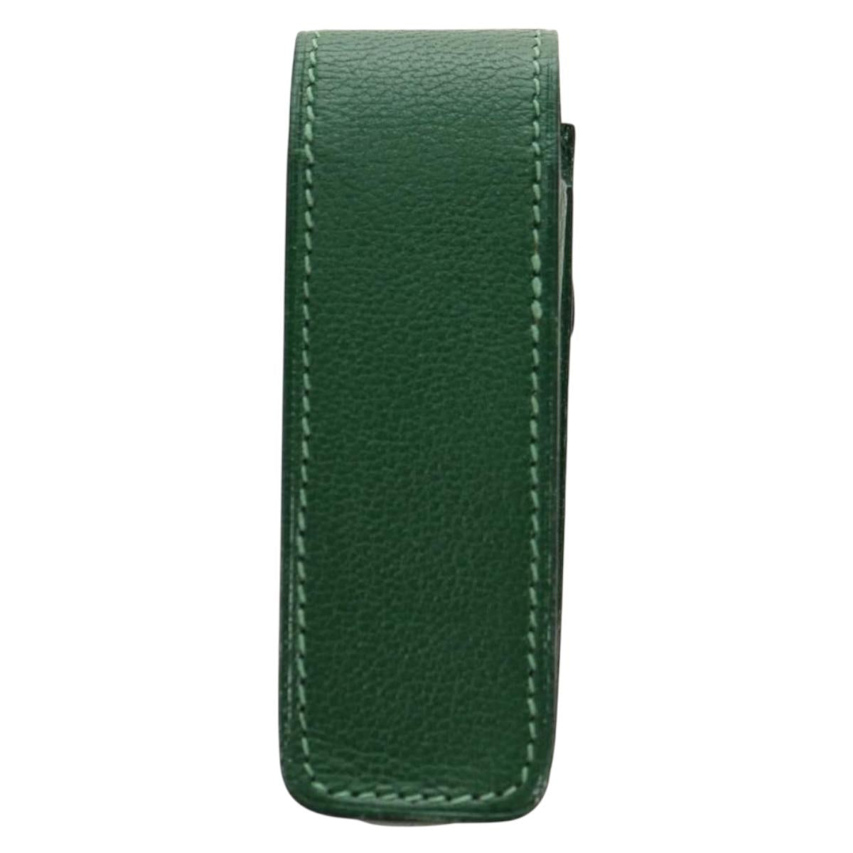 HERMES Lip Case Pouch Leather Green Auth 181451V