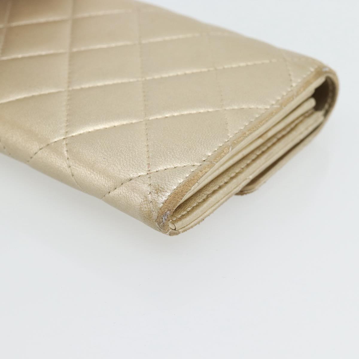 CHANEL Matelasse Long Wallet Lamb Skin Champagne Gold CC Auth 181461A