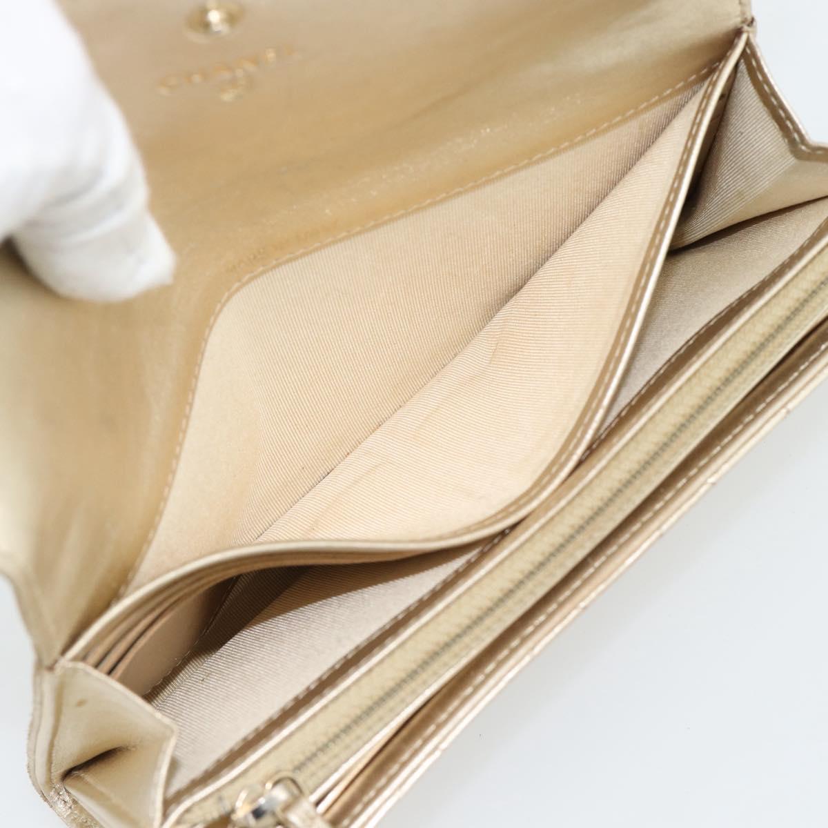 CHANEL Matelasse Long Wallet Lamb Skin Champagne Gold CC Auth 181461A