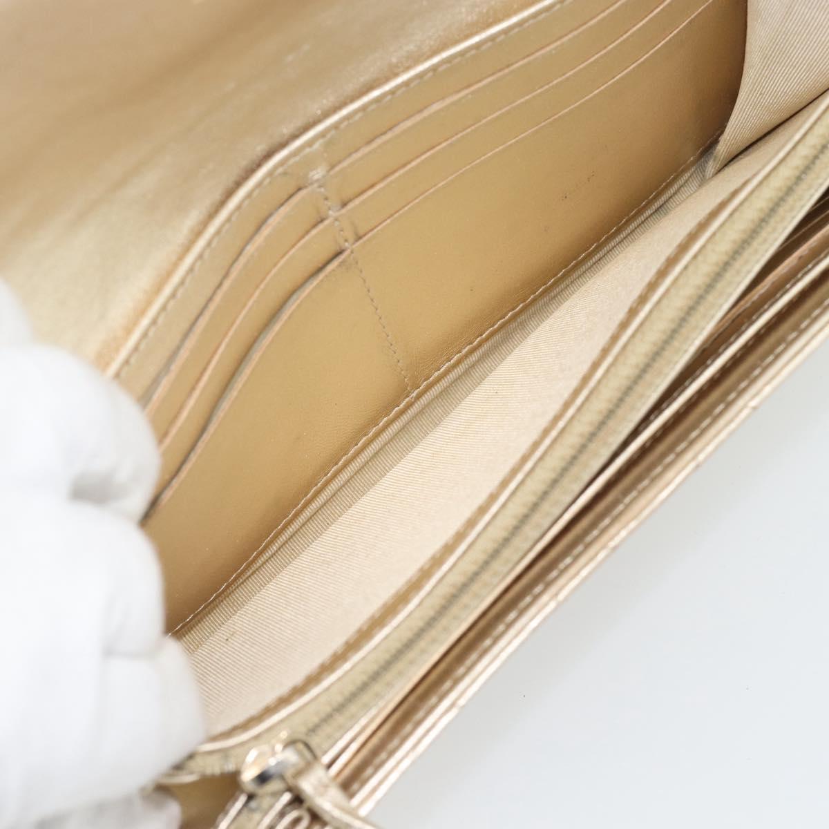 CHANEL Matelasse Long Wallet Lamb Skin Champagne Gold CC Auth 181461A