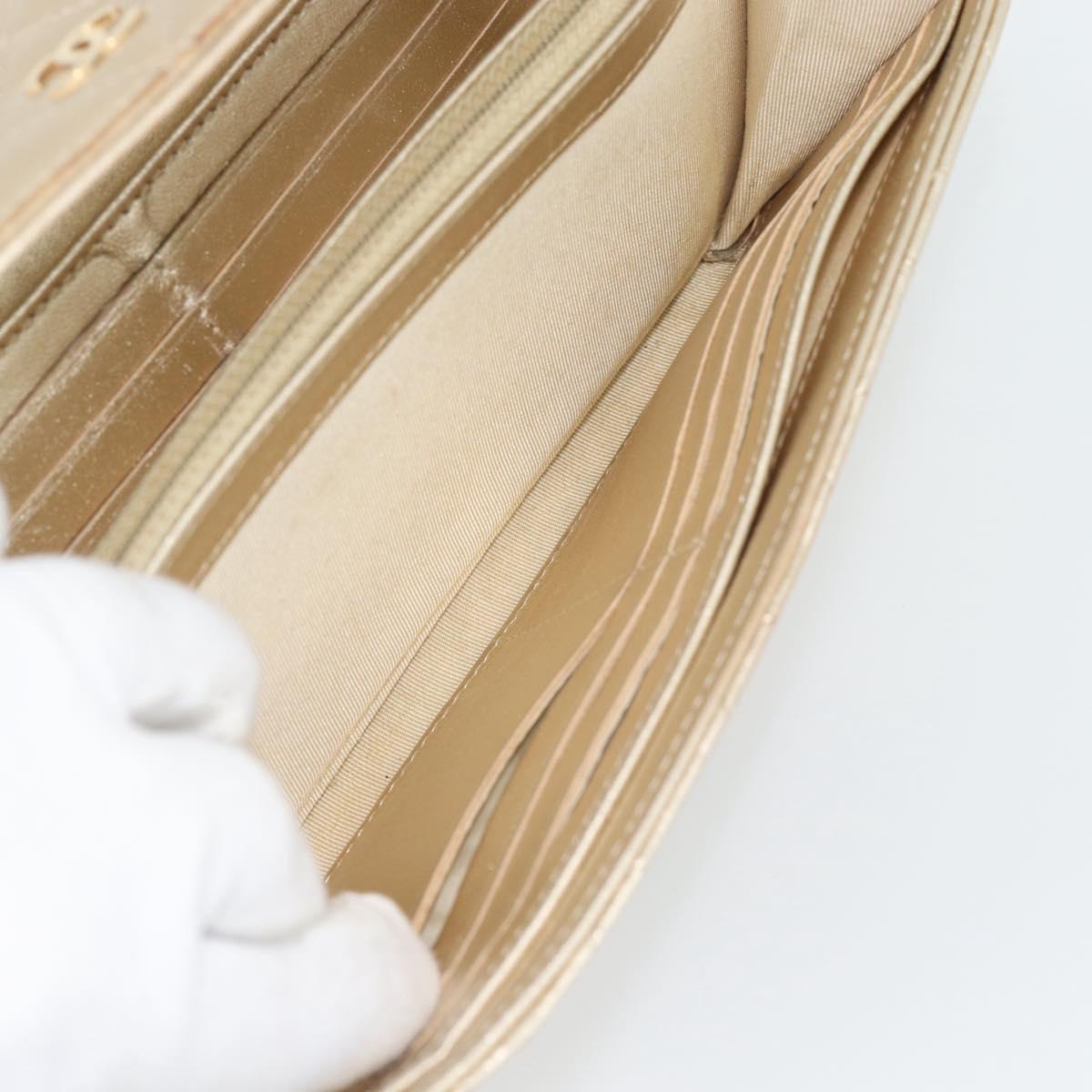 CHANEL Matelasse Long Wallet Lamb Skin Champagne Gold CC Auth 181461A