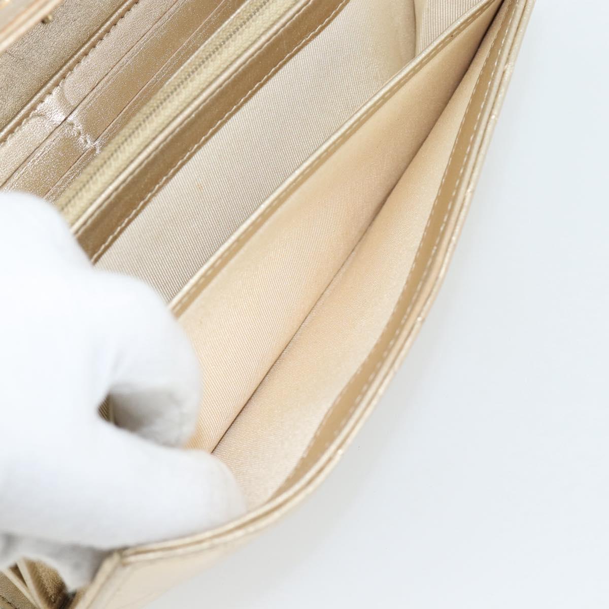 CHANEL Matelasse Long Wallet Lamb Skin Champagne Gold CC Auth 181461A