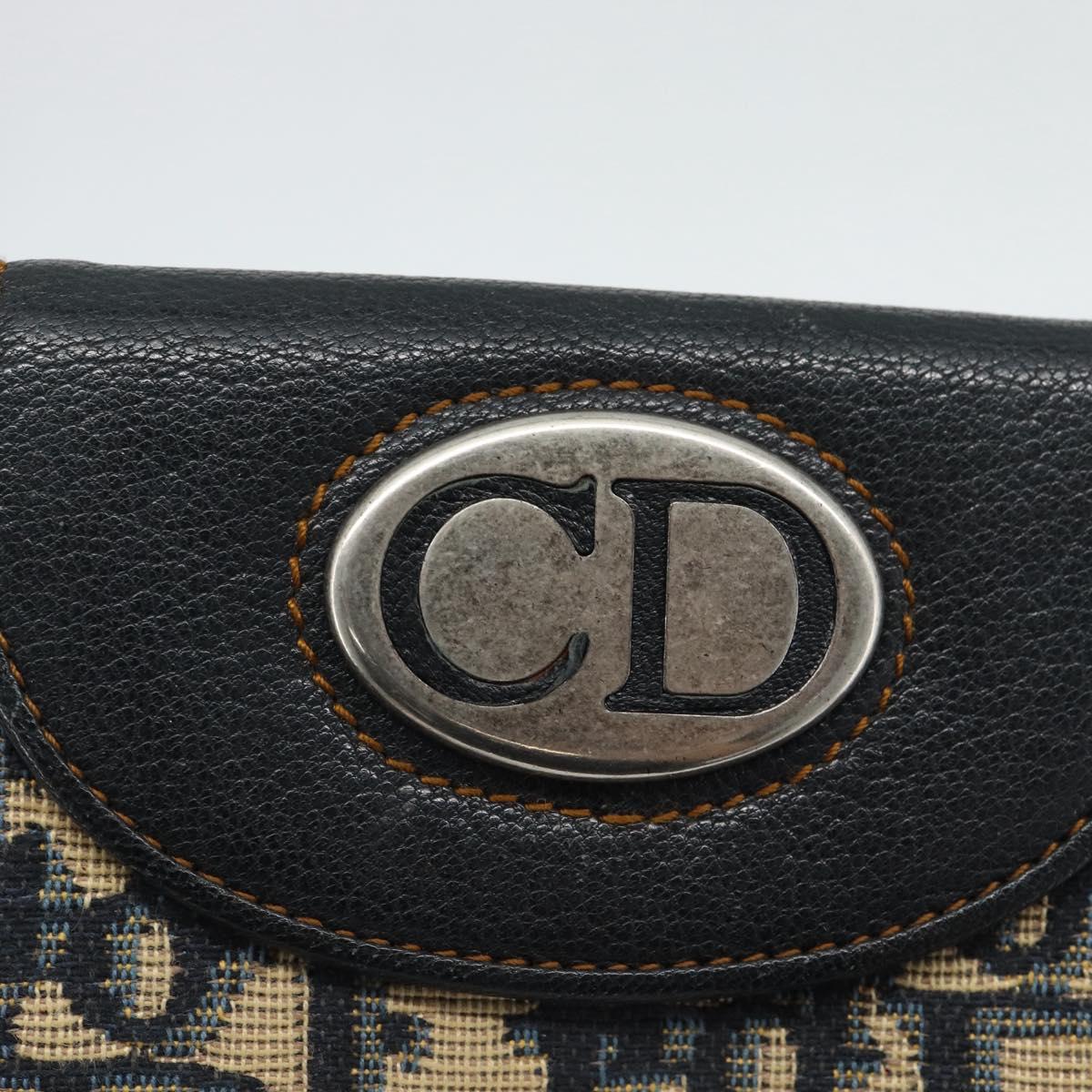 Christian Dior Trotter Canvas Compact Wallet Navy Silver Auth 181463A