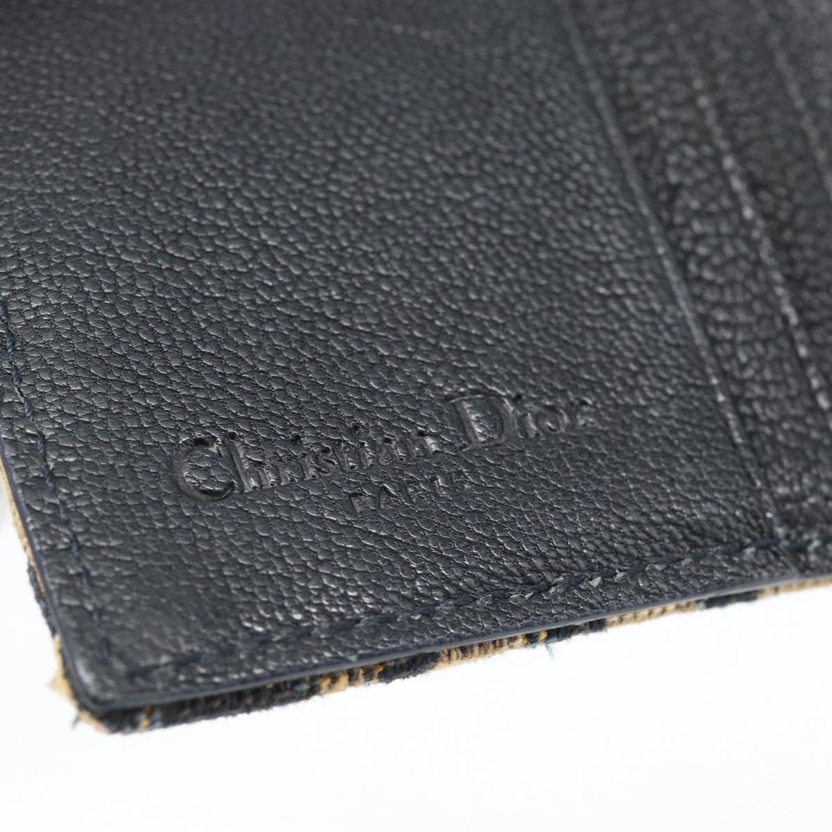 Christian Dior Trotter Canvas Compact Wallet Navy Silver Auth 181463A