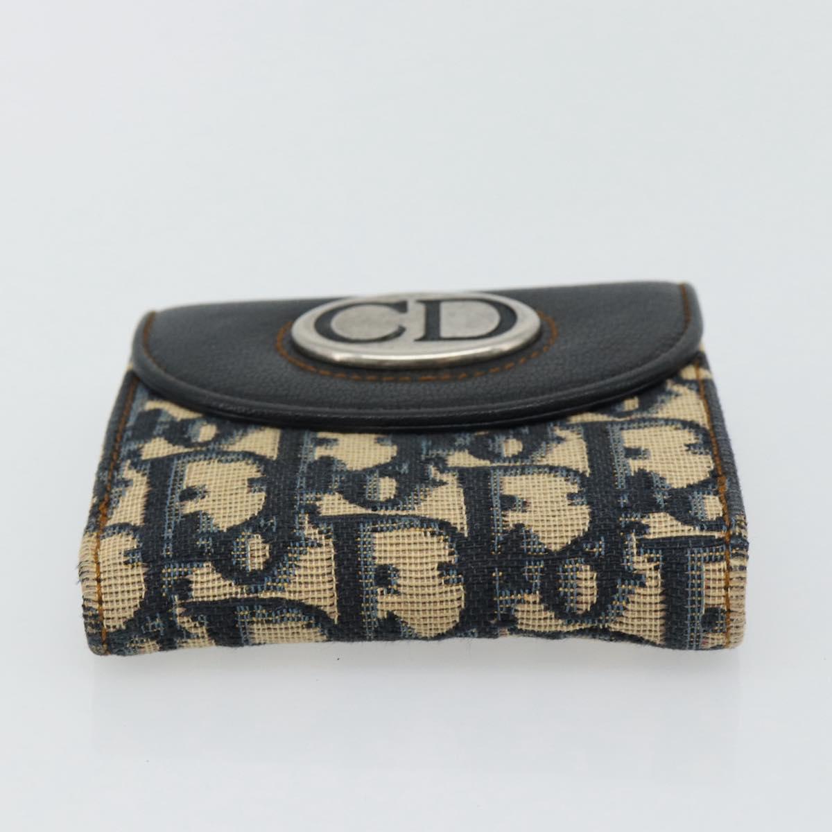 Christian Dior Trotter Canvas Compact Wallet Navy Silver Auth 181463A