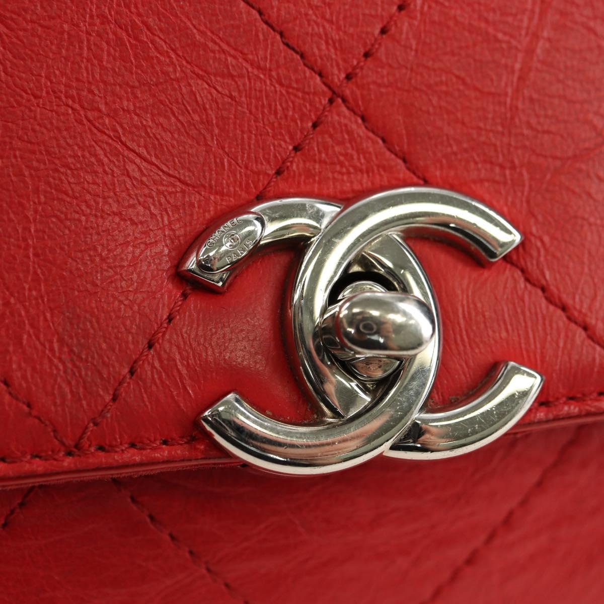 CHANEL Chain Shoulder Bag Calf Skin Red Silver CC Auth 181465M