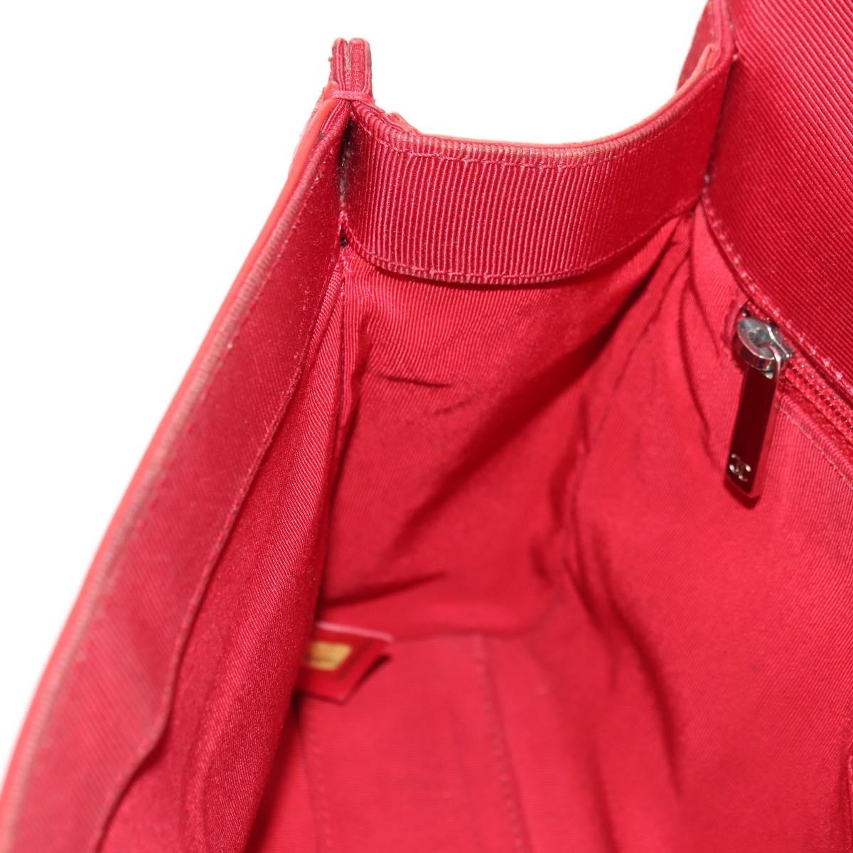 CHANEL Chain Shoulder Bag Calf Skin Red Silver CC Auth 181465M