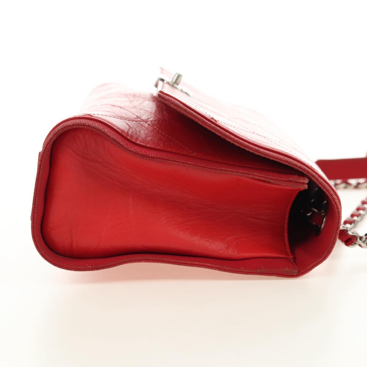 CHANEL Chain Shoulder Bag Calf Skin Red Silver CC Auth 181465M